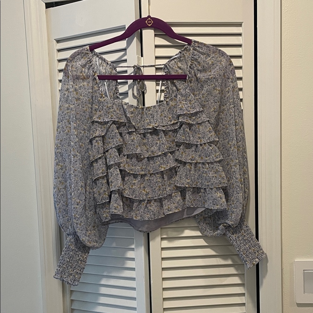 Astr Ruffle Blouse - Purple Floral